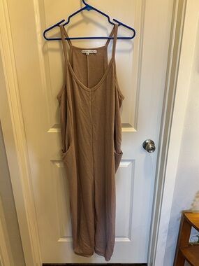 Sincerely Jules Taupe V-Neck Sleeveless Jumpsuit with Pockets